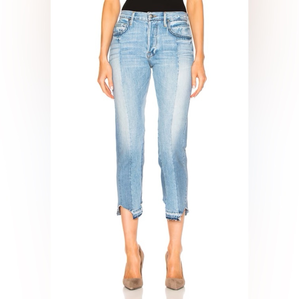 FRAME Mid Rise Straight Twist Seam Crop Raw Hem Light Wash Nouveau Le Mix Capri